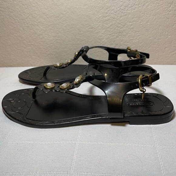 Coach Paisley Floral Jewel Black T Strap Jelly Thong Sandals Summer Size 7 - Picture 8 of 12